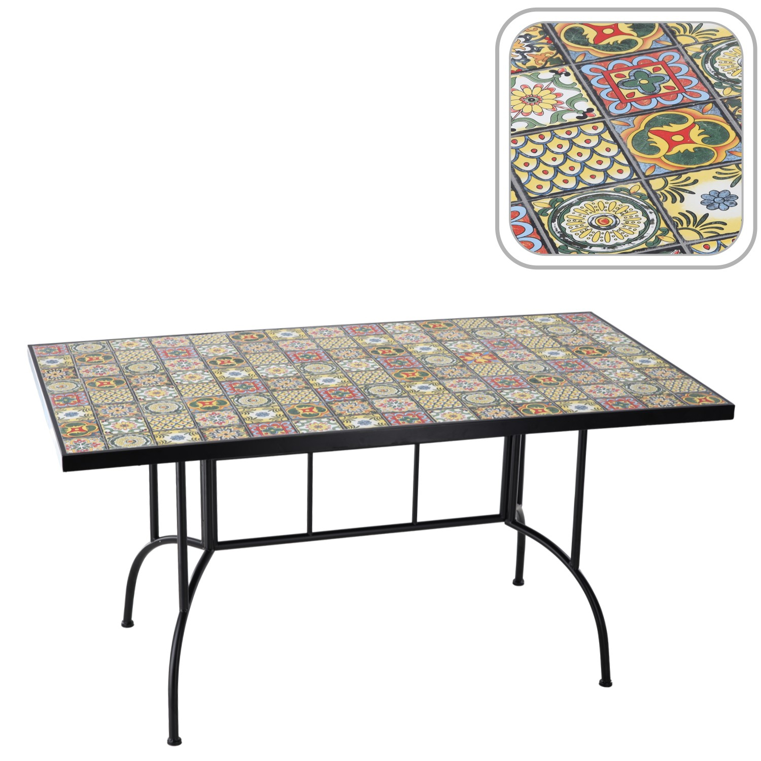 Masa de gradina dreptunghiulara cu blat mozaic si cadru metalic, 150x80x74 cm - imagine 7