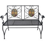 Banca de gradina, cadru metalic cu mozaic decorativ, 115x56x90 cm, negru