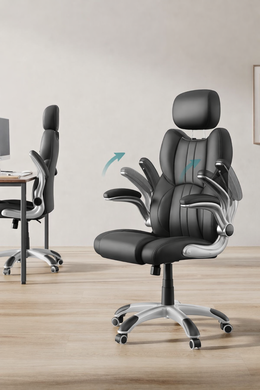 SONGMICS Scaun de birou ergonomic cu brate rabatabile, reglabil pe inaltime, suport cap ajustabil, 70x70x137 cm, negru - imagine 5