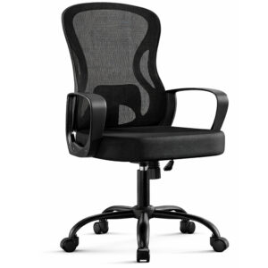 SONGMICS Scaun de birou ergonomic, spatar mesh cu suport lombar, reglabil pe inaltime, baza metalica, 60x60x106 cm, negru