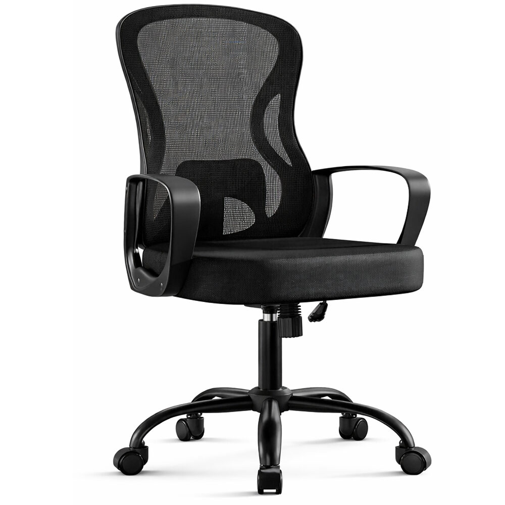 SONGMICS Scaun de birou ergonomic, spatar mesh cu suport lombar, reglabil pe inaltime, baza metalica, 60x60x106 cm, negru