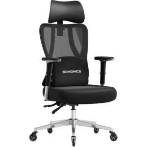 SONGMICS Scaun de birou ergonomic profesional, suport lombar reglabil, tetiera 2D, brate 4D, maxim 150 kg, 70x70x136 cm, negru