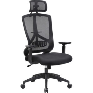 SONGMICS Scaun de birou ergonomic cu tetiera si suport lombar, reglabil, mecanism balans, maxim 120 kg, 70x70x133 cm, negru