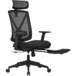 SONGMICS Scaun birou ergonomic cu suport picioare extensibil, sezut gros cu spuma, spatar mesh si tetiera reglabila, 69x70x133 cm, negru