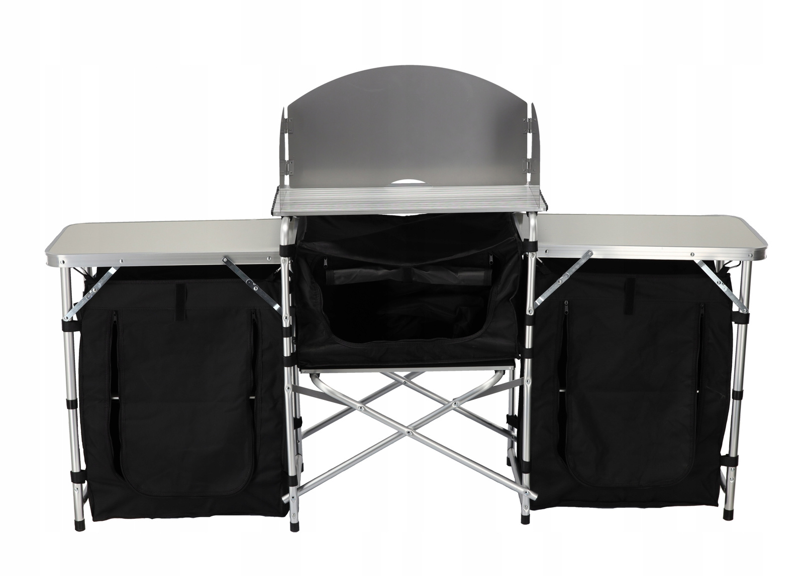 Bucatarie de camping pliabila cu 3 blaturi, cadru aluminiu, portabila pentru exterior, 175x40x111 cm - imagine 6