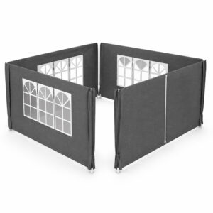 Pereti laterali pavilion 295x195 cm, set 4 bucati, cu ferestre si usa, PE impermeabil, gri