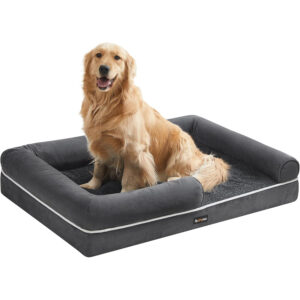 FEANDREA Pat ortopedic pentru caini, cu margini inaltate si husa detasabila, 106x80x20 cm, gri inchis