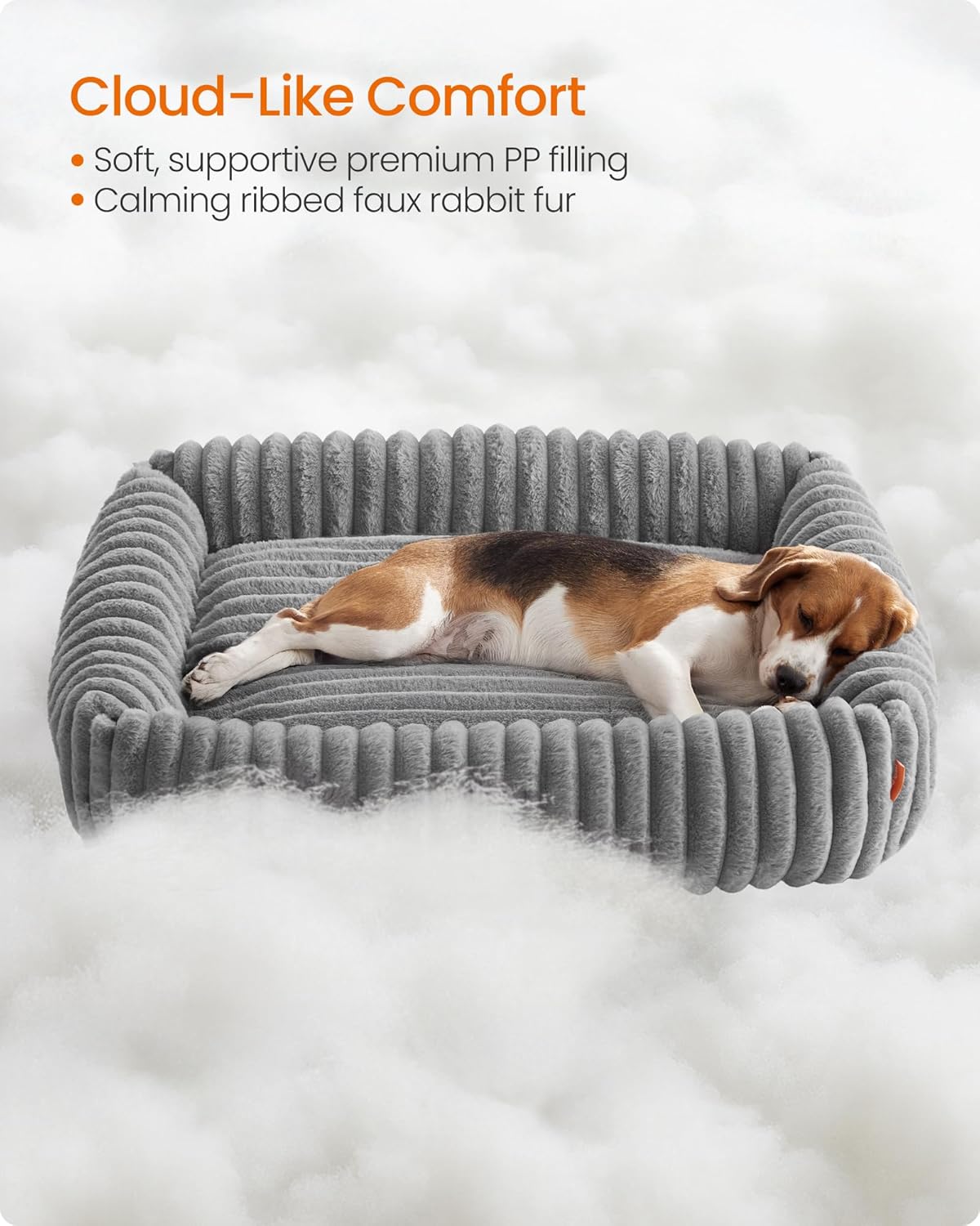 FEANDREA Pat pentru caini din plus, ortopedic, cu margini inaltate, detasabil si lavabil, 91x68x18 cm, gri - imagine 2