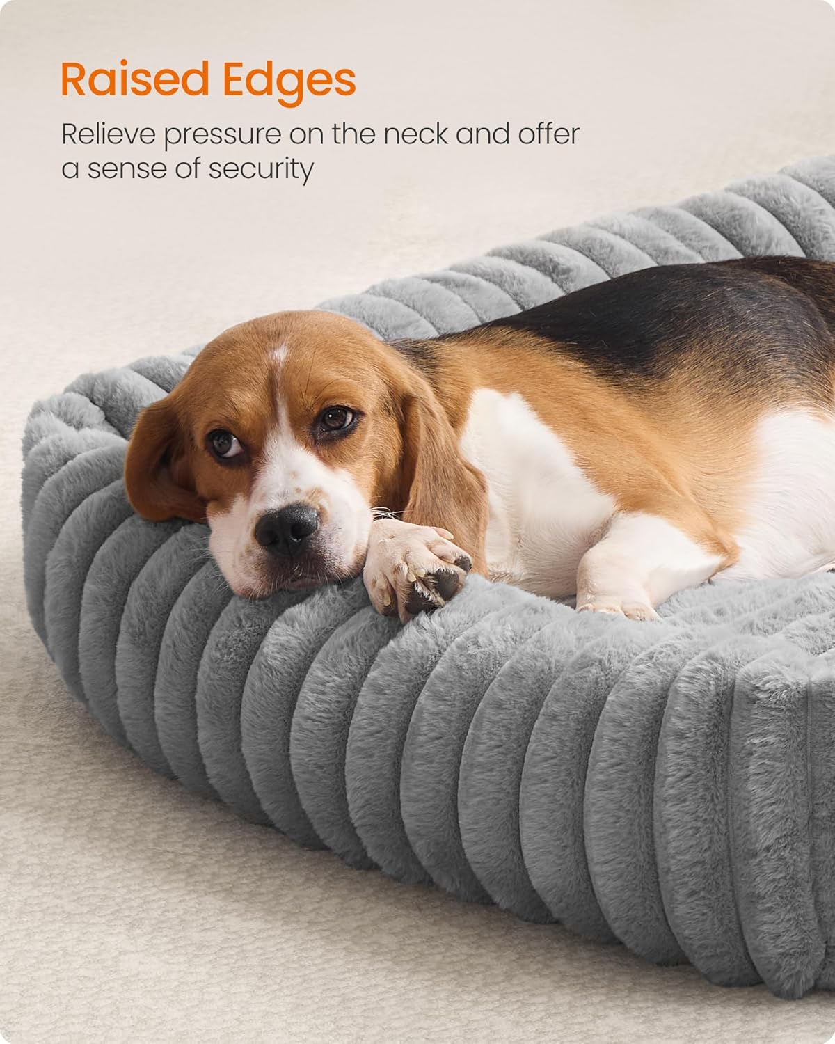 FEANDREA Pat pentru caini din plus, ortopedic, cu margini inaltate, detasabil si lavabil, 91x68x18 cm, gri - imagine 5