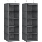 SONGMICS Set 2 bucati organizatoare suspendate pentru dulap, 5 rafturi, pliabil, 30x30x90 cm, gri