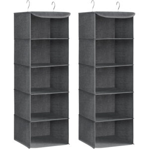 SONGMICS Set 2 bucati organizatoare suspendate pentru dulap, 5 rafturi, pliabil, 30x30x90 cm, gri