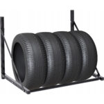 Suport suspendat pentru anvelope reglabil, montaj pe perete cu kit instalare inclus, 120x56x50 cm, negru