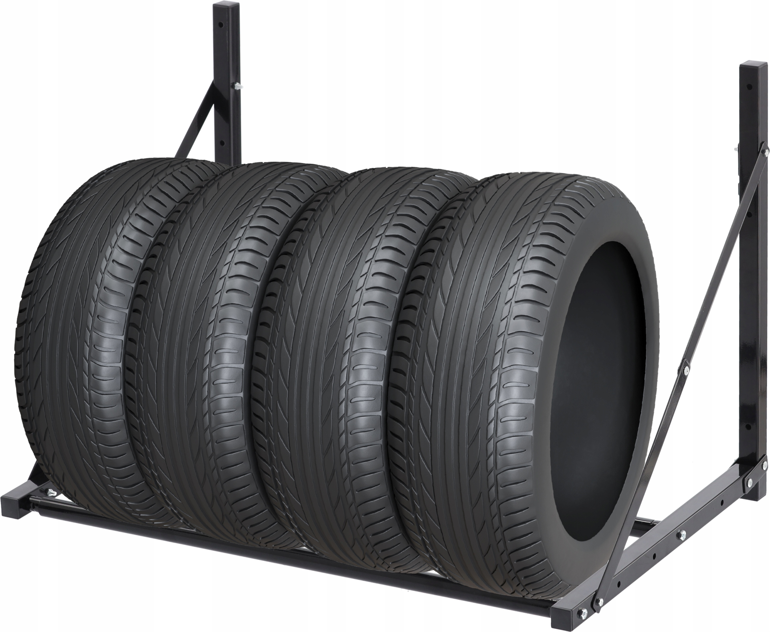 Suport suspendat pentru anvelope reglabil, montaj pe perete cu kit instalare inclus, 120x56x50 cm, negru - imagine 4