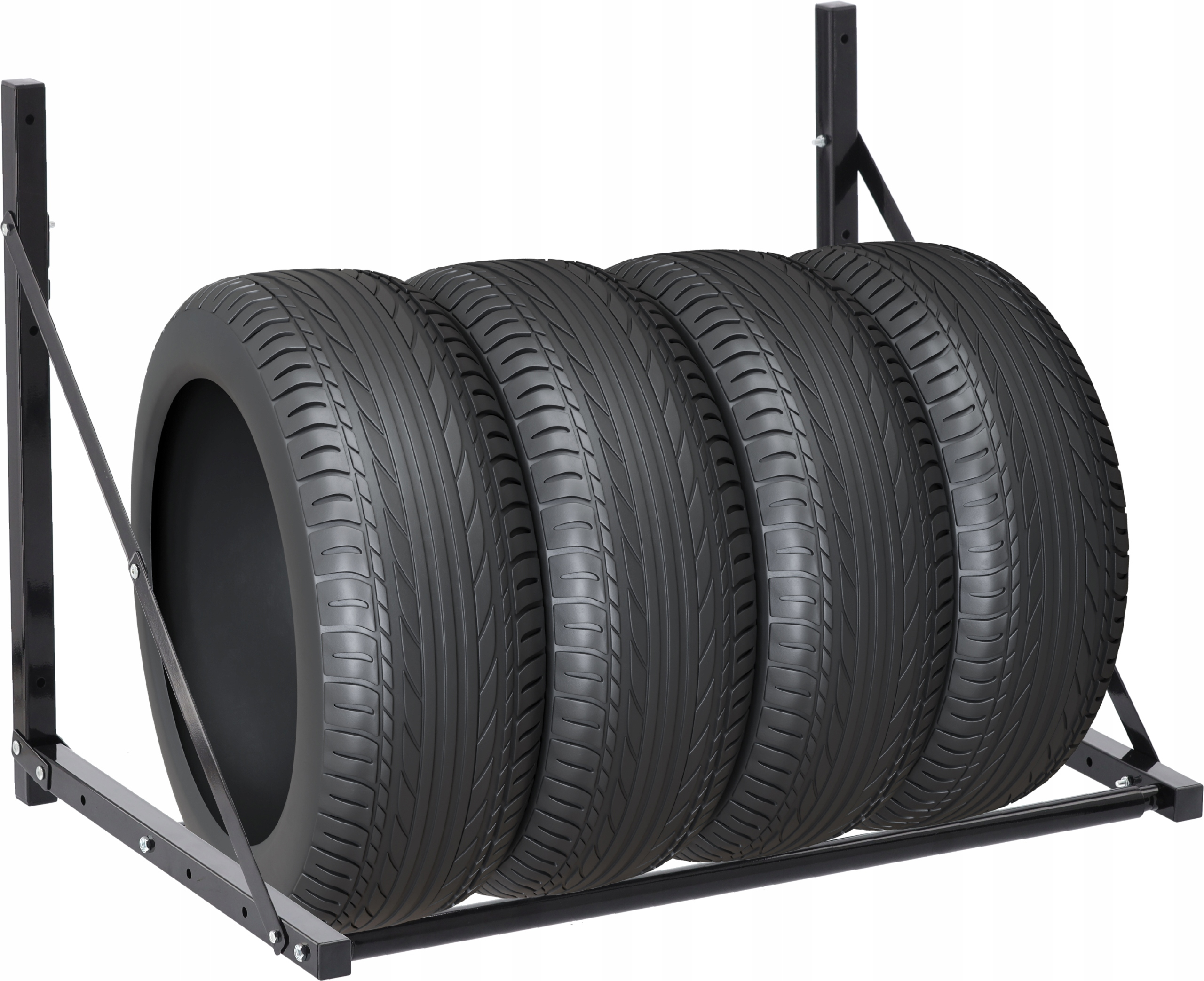Suport suspendat pentru anvelope reglabil, montaj pe perete cu kit instalare inclus, 120x56x50 cm, negru - imagine 5