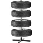 Suport depozitare anvelope 4 roti, cadru metalic, 45x45x105 cm, capacitate 100 kg, negru