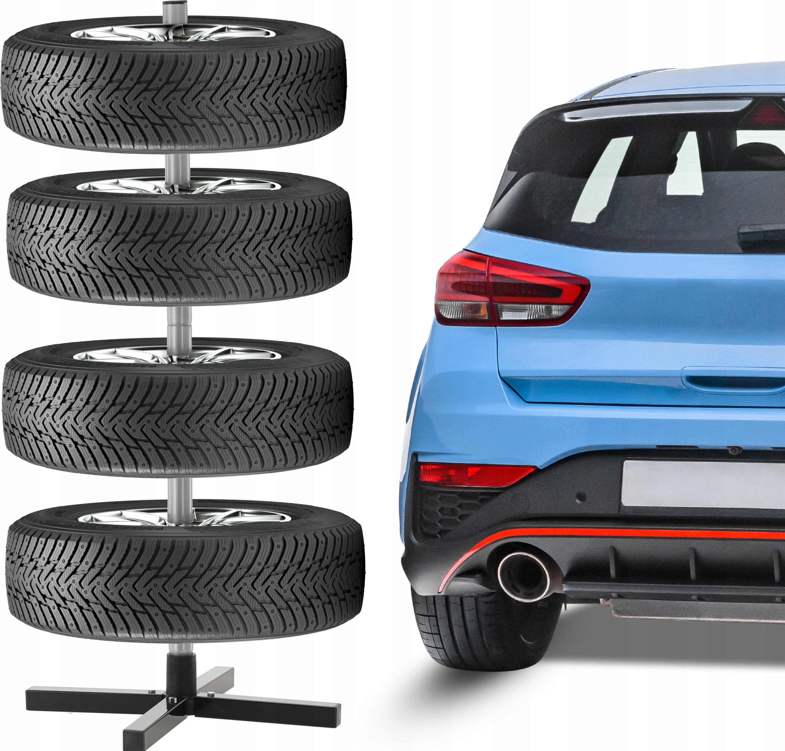 Suport depozitare anvelope 4 roti, cadru metalic, 45x45x105 cm, capacitate 100 kg, negru - imagine 6