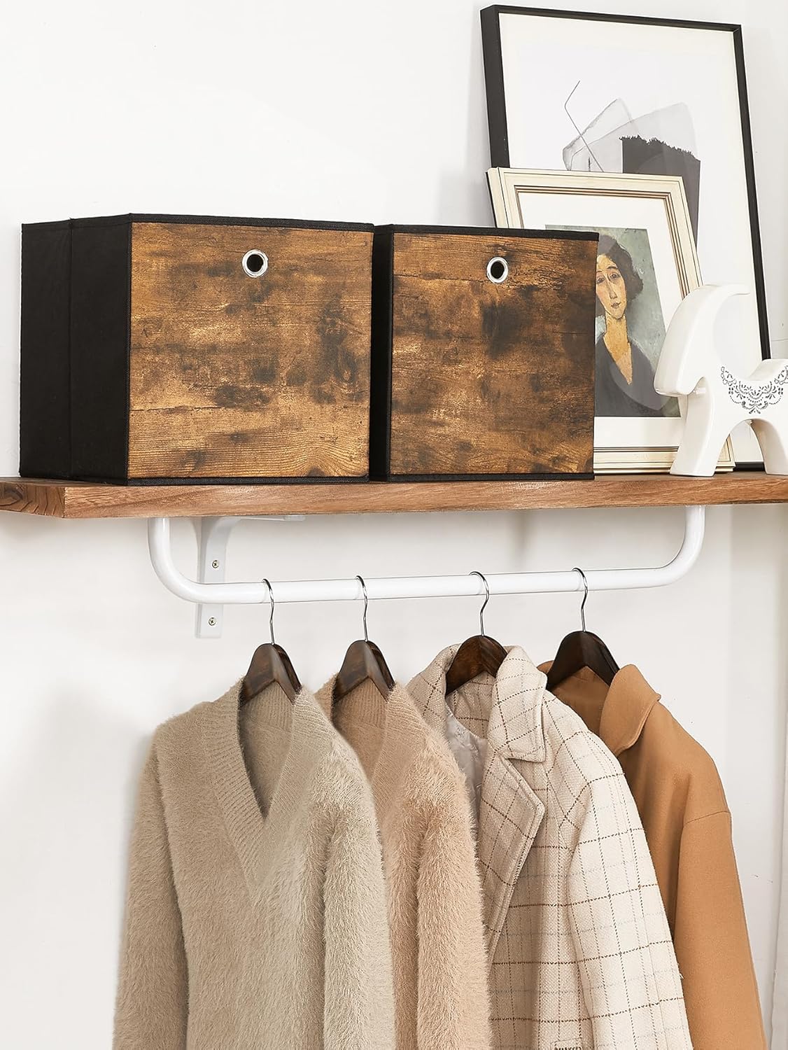 SONGMICS Set 6 cutii de depozitare, pliabile cu maner, material textil si oxford, 30x30x30 cm, maro rustic - imagine 6