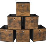 SONGMICS Set 6 cutii de depozitare, pliabile cu maner, material textil si oxford, 30x30x30 cm, maro rustic