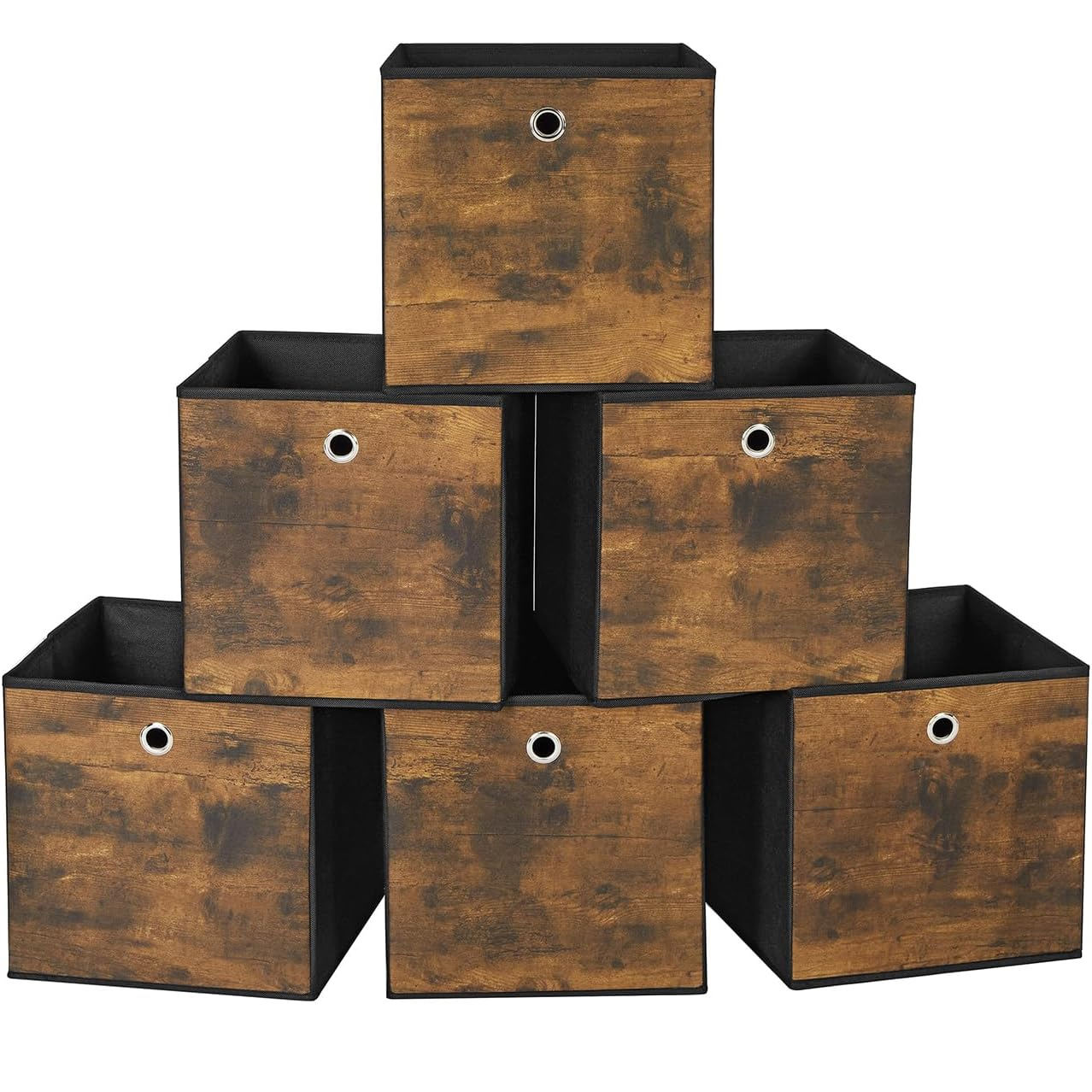 SONGMICS Set 6 cutii de depozitare, pliabile cu maner, material textil si oxford, 30x30x30 cm, maro rustic