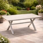 Masa pentru gradina, cadru aluminiu, blat polywood cu aspect de lemn, 180x100x75 cm, bej