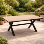 Masa pentru gradina, cadru aluminiu, blat polywood cu aspect de lemn, 180x100x75 cm, maro