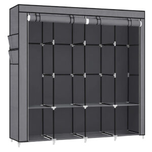 SONGMICS Garderoba din material textil, dulap portabil, cu rafturi si sina de agatat, 170x45x167cm, gri