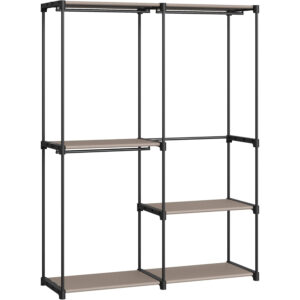 SONGMICS Dulap de haine portabil, cu 3 bare de agatat si rafturi, 138x43x182 cm, maro taupe