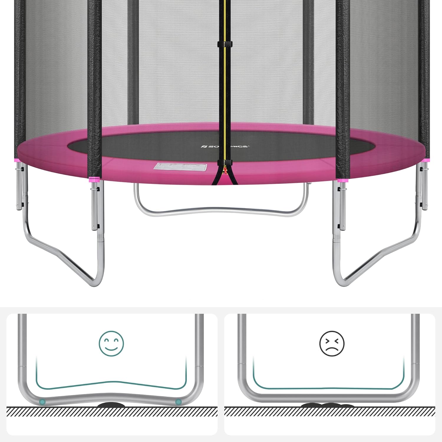 SONGMICS Trambulina pentru copii cu plasa de protectie exterioara, diametru 183 cm, 100 kg, roz - imagine 6