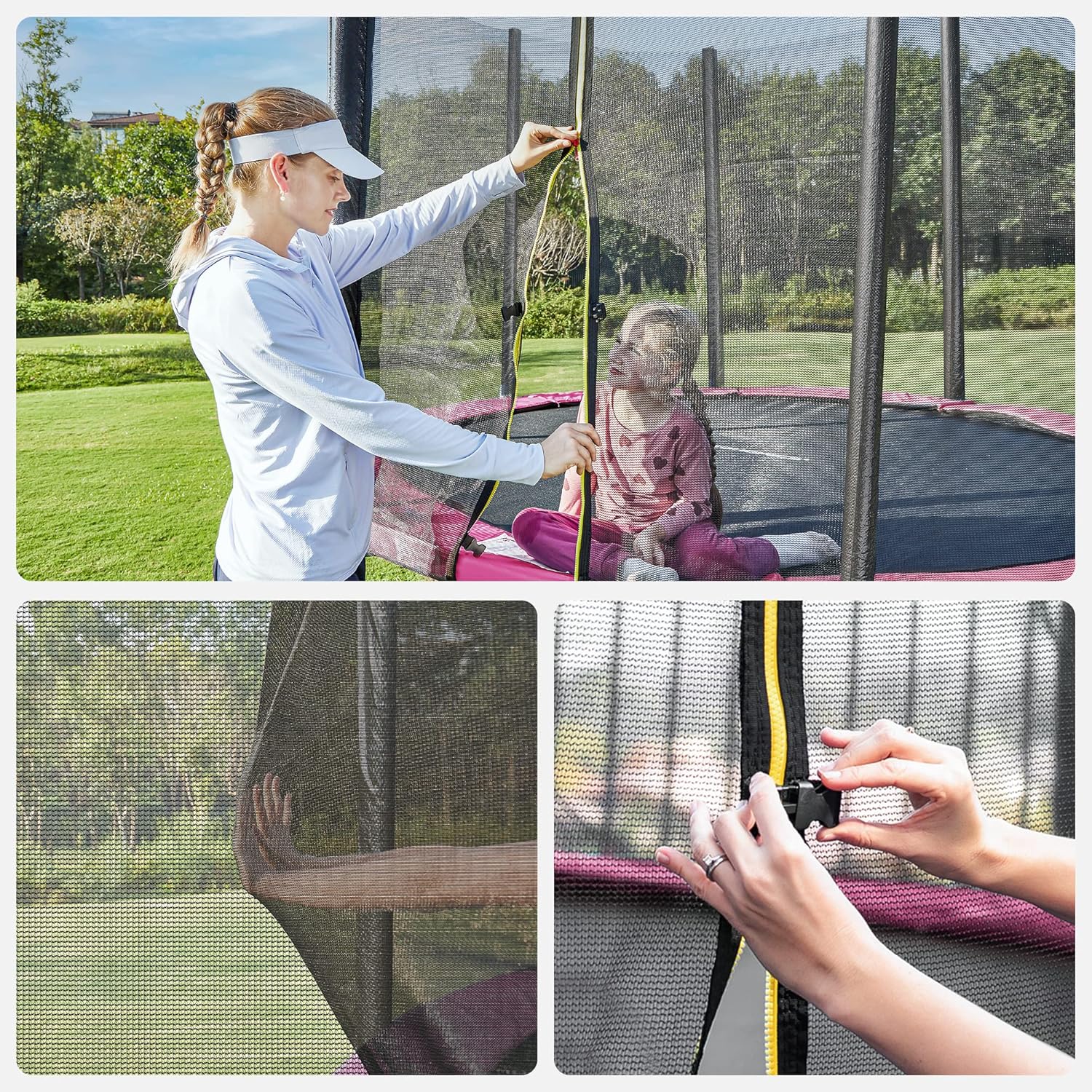 SONGMICS Trambulina pentru copii cu plasa de protectie exterioara, diametru 183 cm, 100 kg, roz - imagine 8