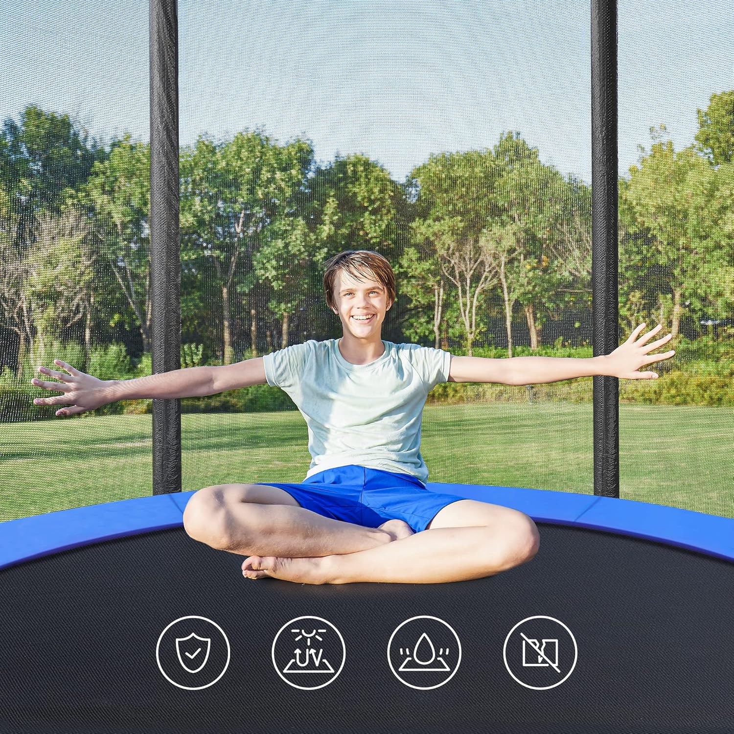 SONGMICS Trambulina pentru copii cu plasa de protectie exterioara, diametru 183 cm, 100 kg, albastru - imagine 8