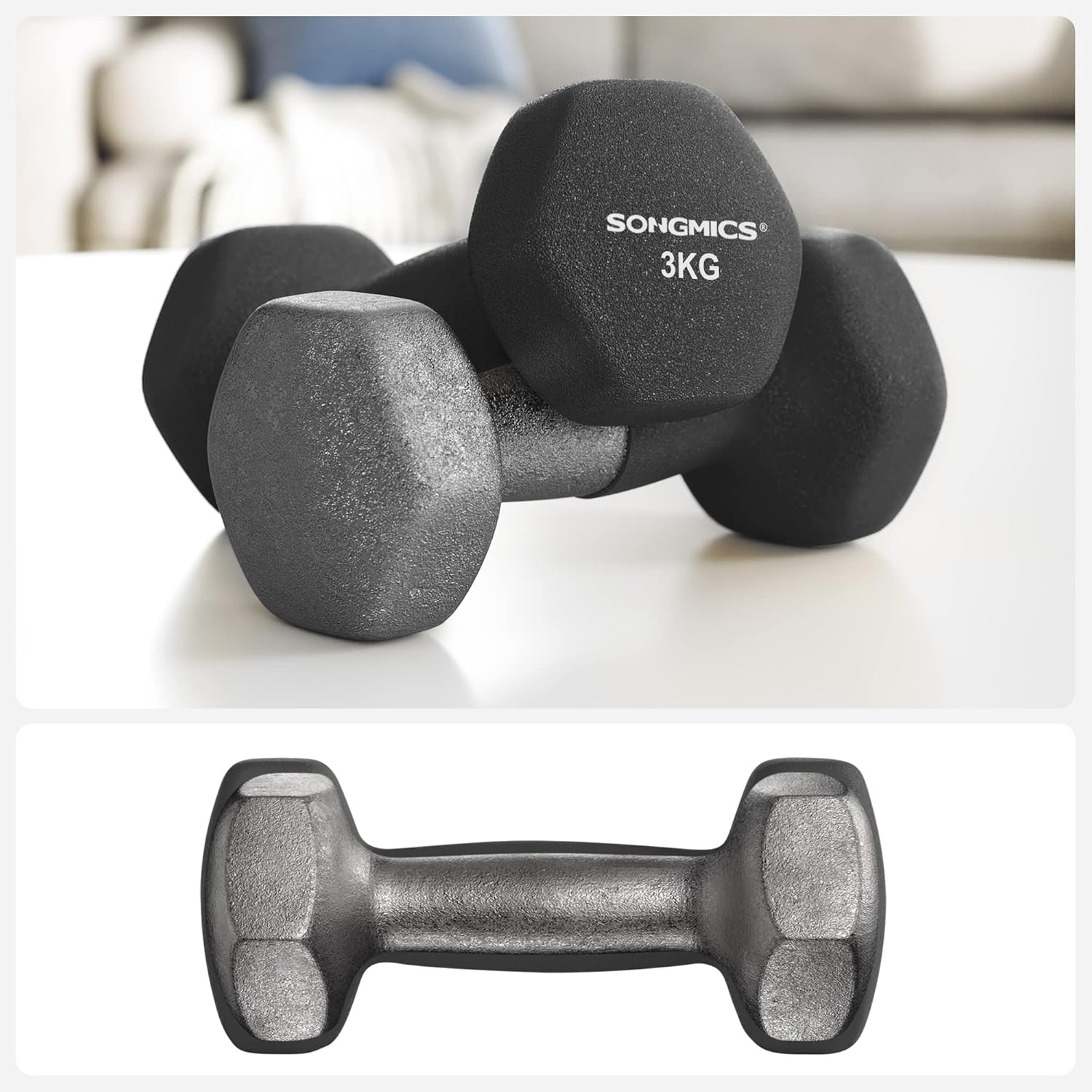 SONGMICS Set 6 gantere hexagonale cu suport, 2x1 kg 2x2 kg 2x3 kg, multicolor - imagine 8