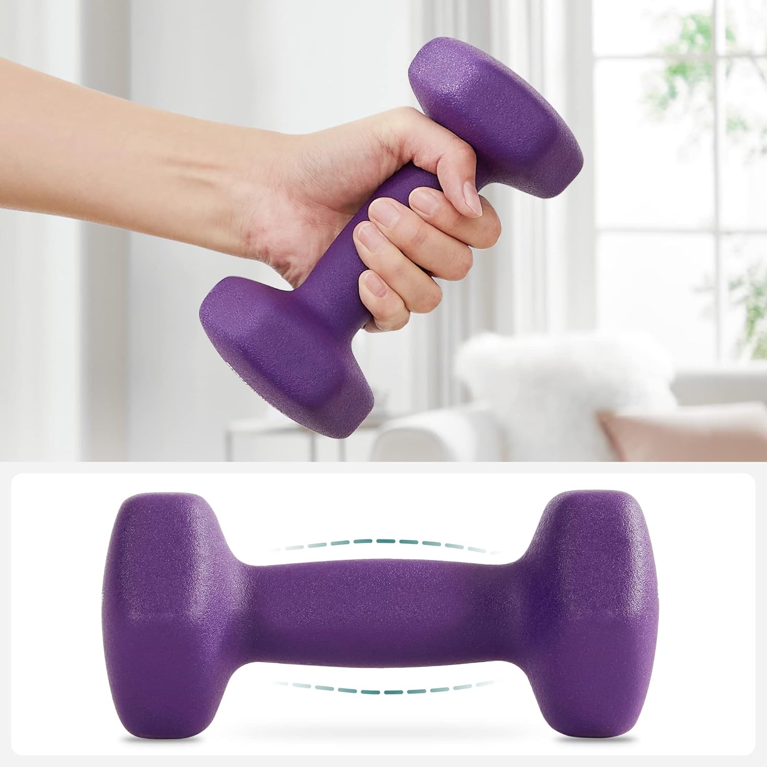 SONGMICS Set gantere hexagonale 2x2 kg, fonta cu invelis neopren, maner ergonomic antialunecare, mov - imagine 4