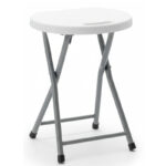 Taburet pliabil pentru camping sau gradina, cadru metalic si blat PVC, 32x44 cm, alb