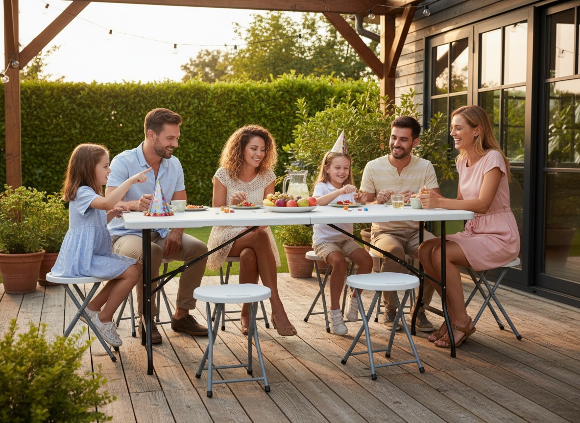 Taburet pliabil pentru camping sau gradina, cadru metalic si blat PVC, 32x44 cm, alb - imagine 2