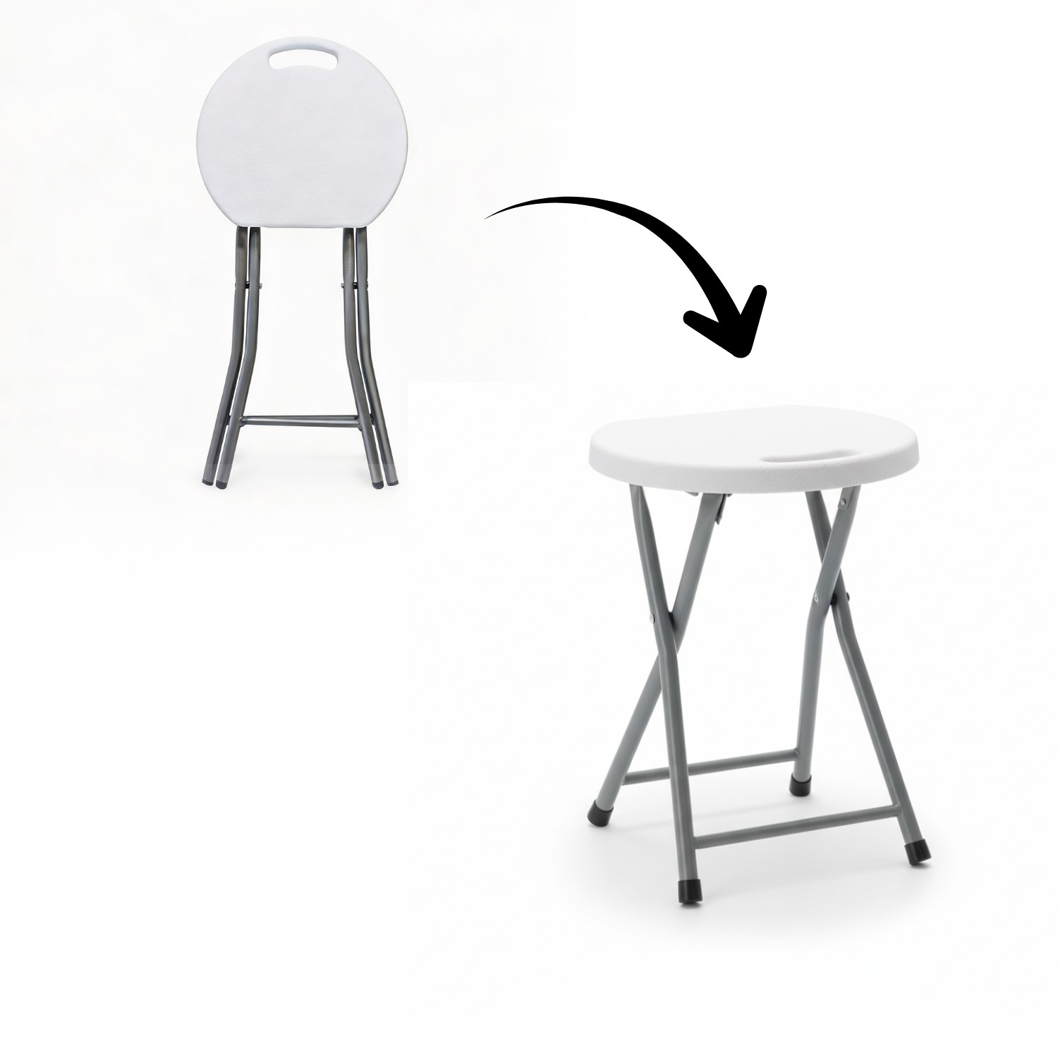 Taburet pliabil pentru camping sau gradina, cadru metalic si blat PVC, 32x44 cm, alb - imagine 4