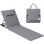 SONGMICS Sezlong plaja pliabil, spatar reglabil in 4 pozitii, tetiera, buzunar depozitare, 158x55 cm, gri