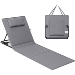 SONGMICS Sezlong plaja pliabil, spatar reglabil in 4 pozitii, tetiera, buzunar depozitare, 158x55 cm, gri