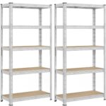 SONGMICS Set 2 rafturi metalice depozitare, 5 niveluri, reglabile, polite MDF, 875 kg, 40x90x180 cm, argintiu