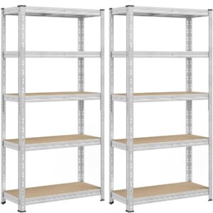 SONGMICS Set 2 rafturi metalice depozitare, 5 niveluri, reglabile, polite MDF, 875 kg, 40x90x180 cm, argintiu