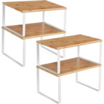 SONGMICS Set 4 rafturi de bucatarie suprapozabile, pentru ustensile sau condimente, 20x30x16cm, natur si alb