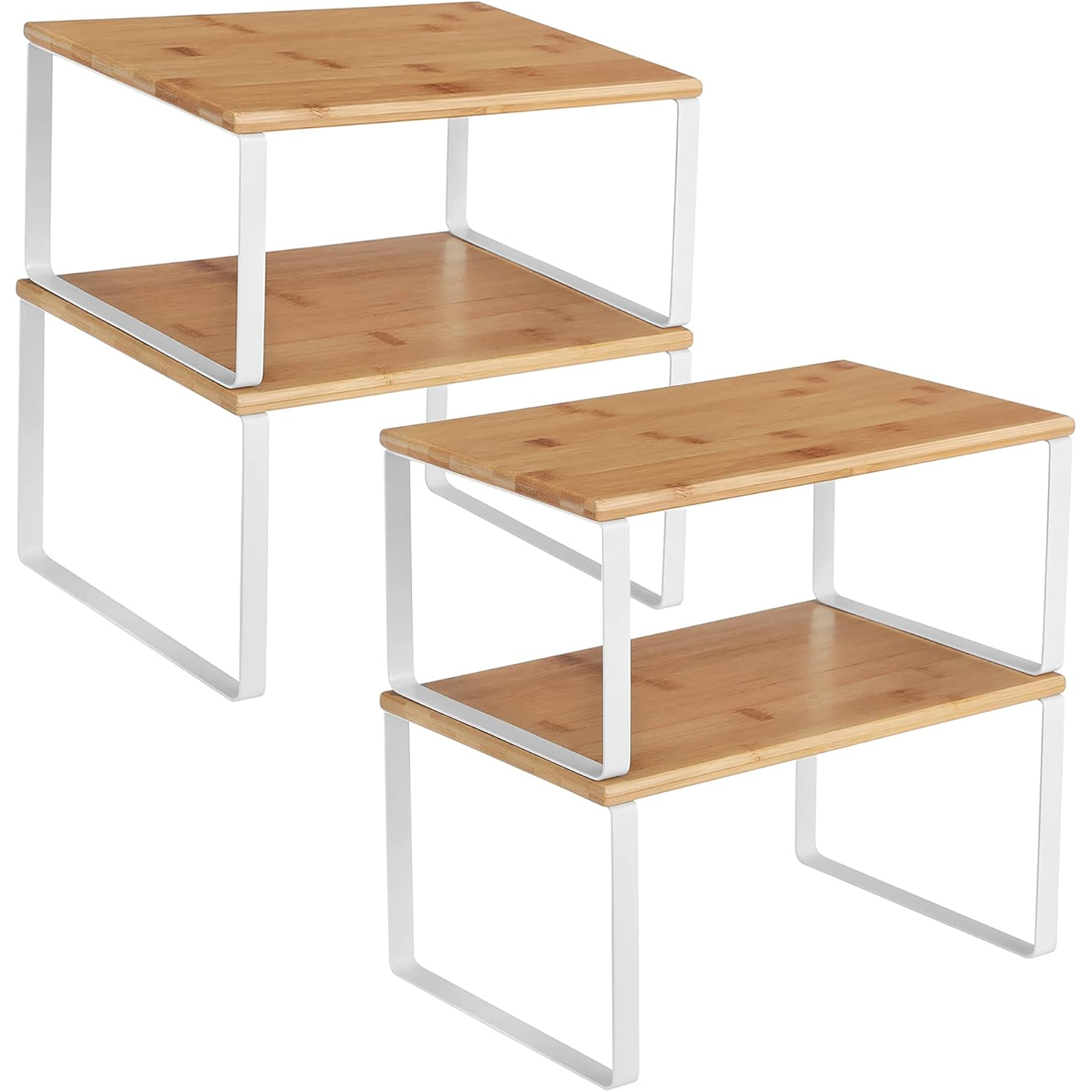 SONGMICS Set 4 rafturi de bucatarie suprapozabile, pentru ustensile sau condimente, 20x30x16cm, natur si alb