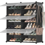 SONGMICS Dulap pantofi modular cu 6 compartimente, panouri plastic si cadru metalic, 83x32x94 cm, pana la 24 perechi, negru