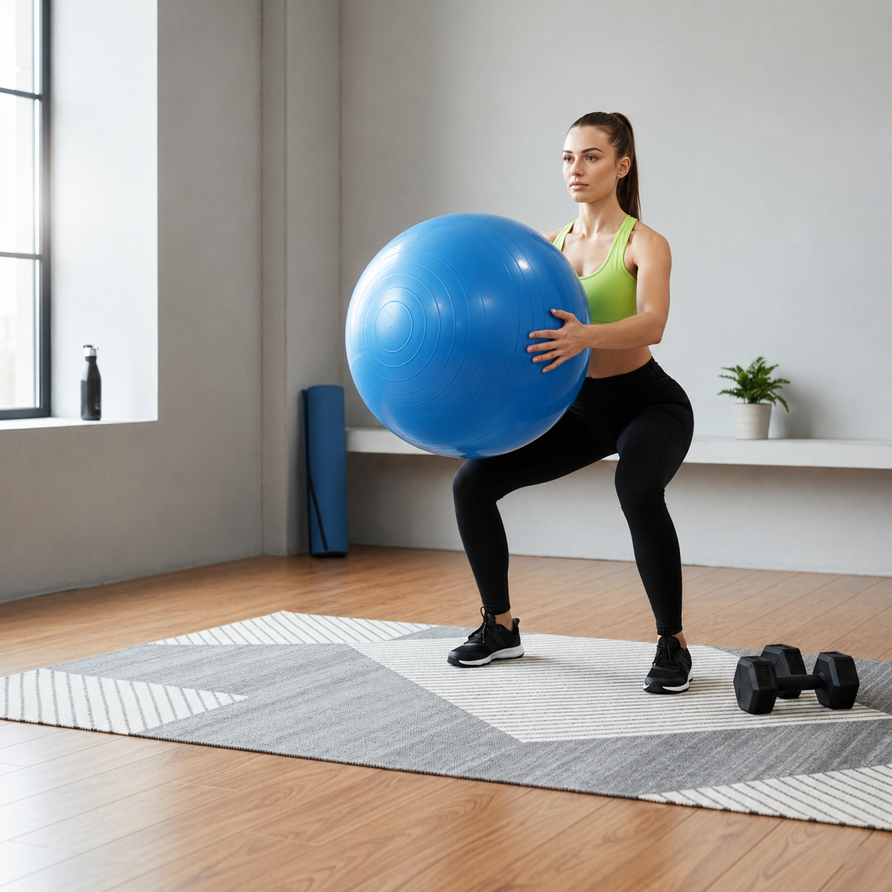 Minge pentru fitness 55 cm, antiderapanta, cu pompa inclusa, maxim 150 kg, albastru - imagine 3