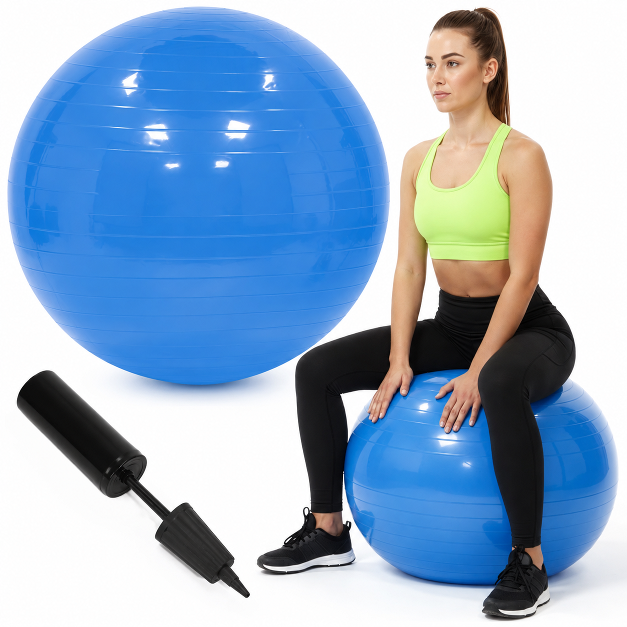 Minge pentru fitness 55 cm, antiderapanta, cu pompa inclusa, maxim 150 kg, albastru - imagine 13