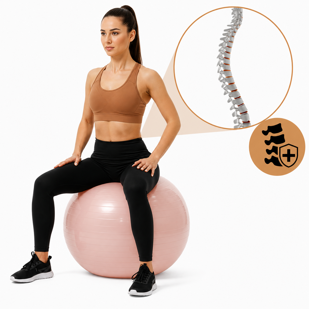 Minge pentru fitness 65 cm, antiderapanta, cu pompa inclusa, maxim 150 kg, roz pudrat - imagine 3