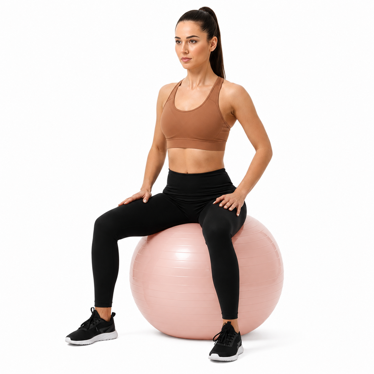 Minge pentru fitness 65 cm, antiderapanta, cu pompa inclusa, maxim 150 kg, roz pudrat - imagine 17