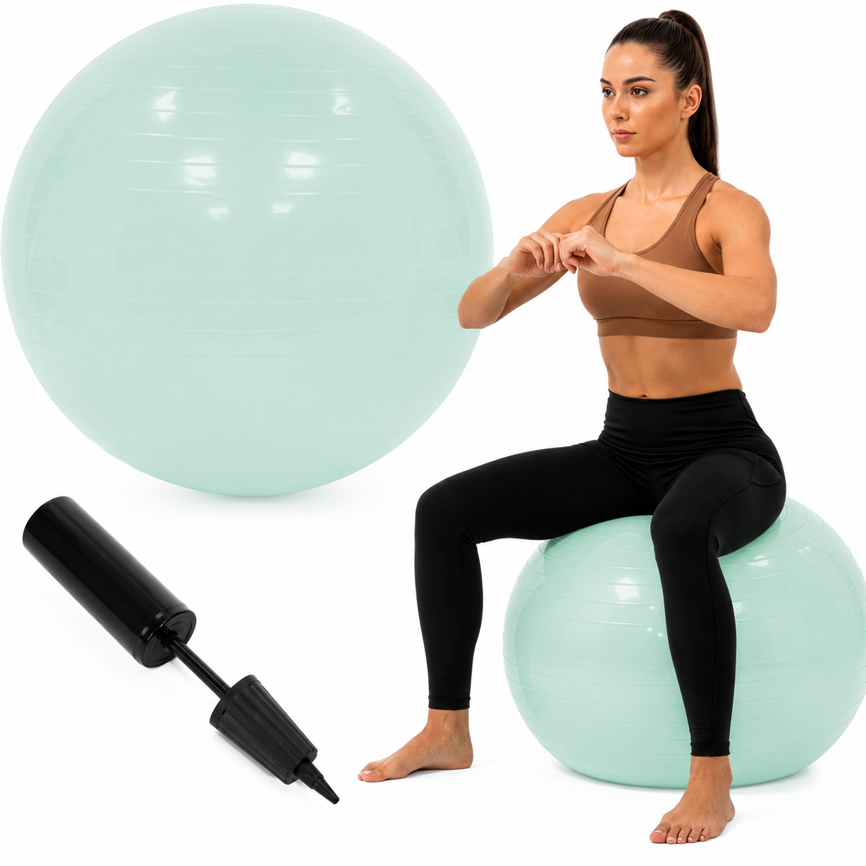 Minge pentru fitness 65 cm, antiderapanta, cu pompa inclusa, maxim 150 kg, verde menta - imagine 9
