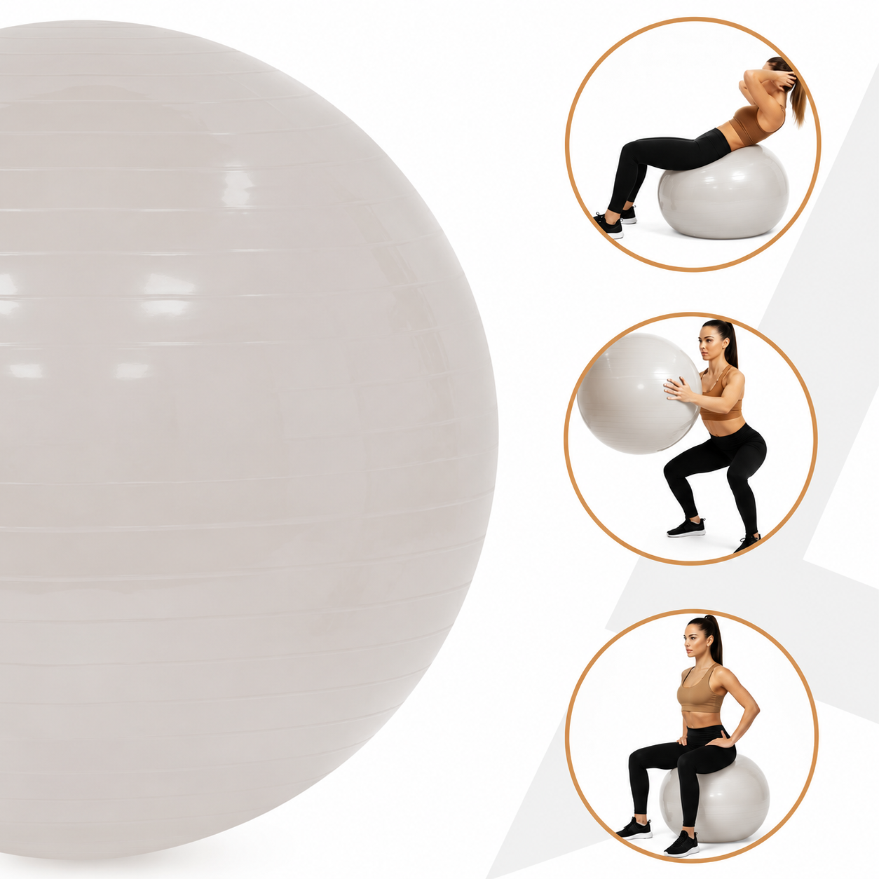 Minge pentru fitness 65 cm, antiderapanta, cu pompa inclusa, maxim 150 kg, bej - imagine 3
