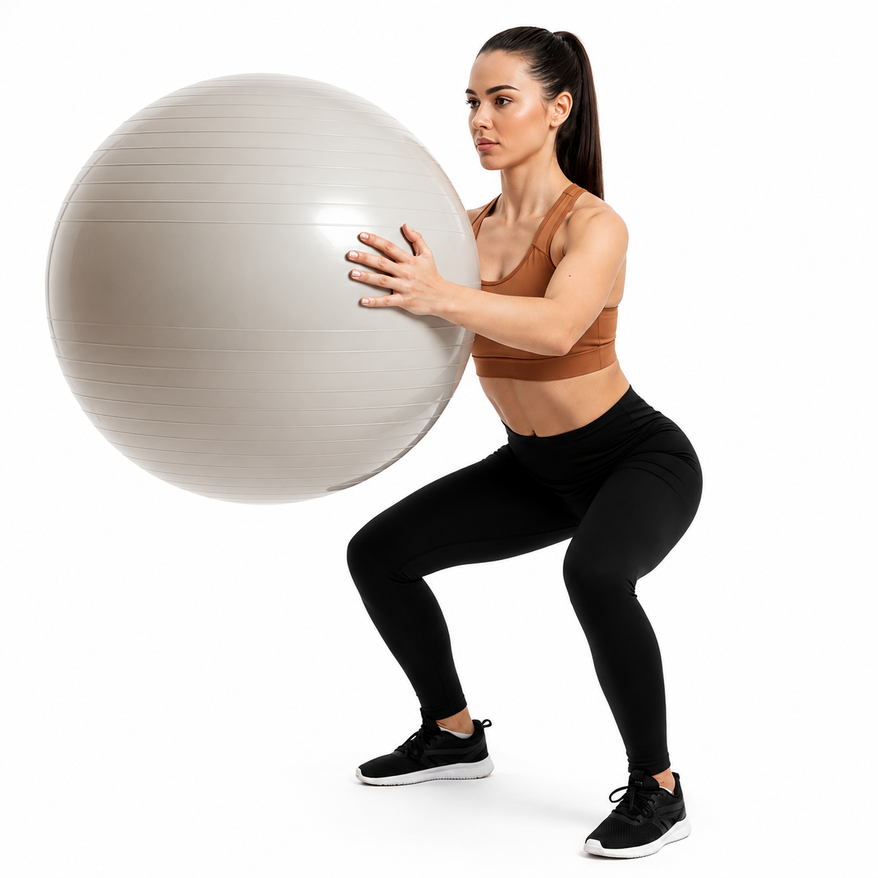 Minge pentru fitness 65 cm, antiderapanta, cu pompa inclusa, maxim 150 kg, bej - imagine 6