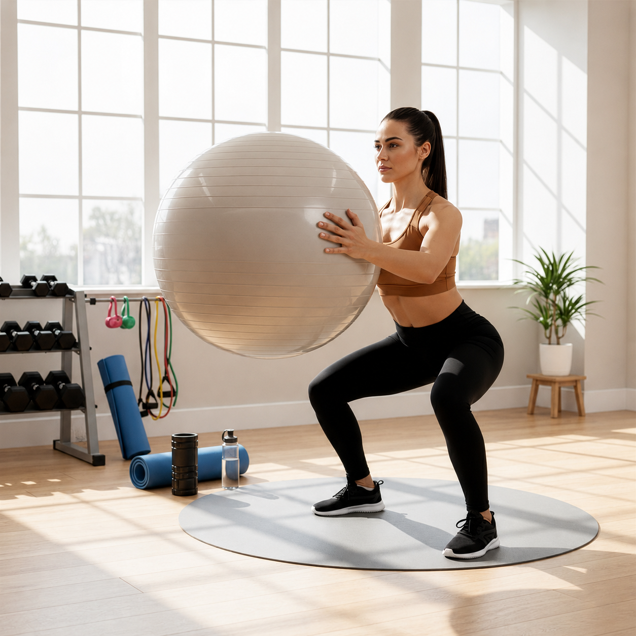 Minge pentru fitness 65 cm, antiderapanta, cu pompa inclusa, maxim 150 kg, bej - imagine 8